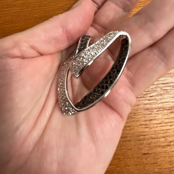 SterlingSilverBlack&ClearCrystalHeartPendantNecklace - Picture 7 of 8